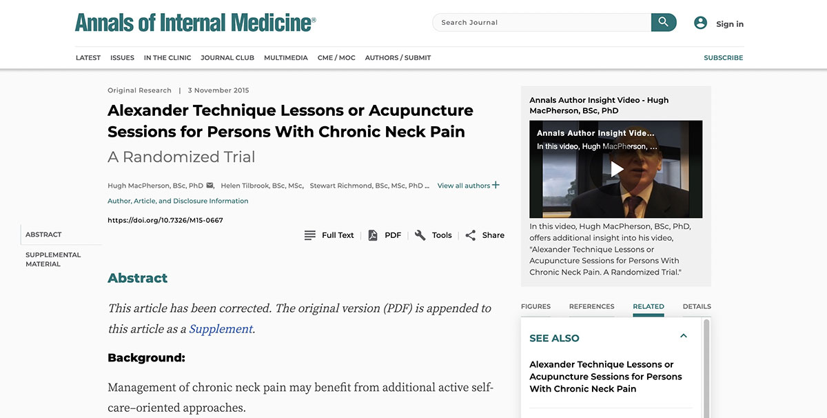 Estudio sobre dolor de cuello crónico: Artículo sobre Técnica Alexander con Marta Barón en Madrid